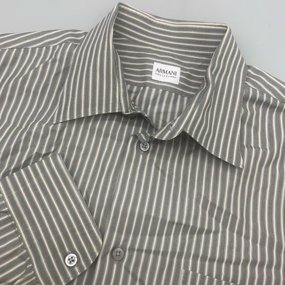 Armani Collezioni Button Up Shirt Mens XXL Grey Striped Casual Preppy (0696)
